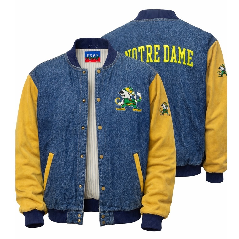 Vintage 90s Notre Dame Denim Varsity Jacket Mens XXL NCAA Y2K College Blue